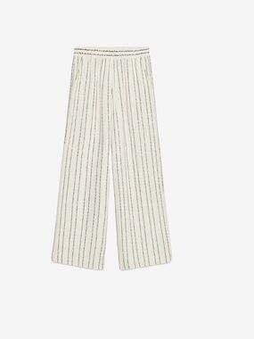 Cream Wide-Leg Sequenced Striped Pull-On Trousers